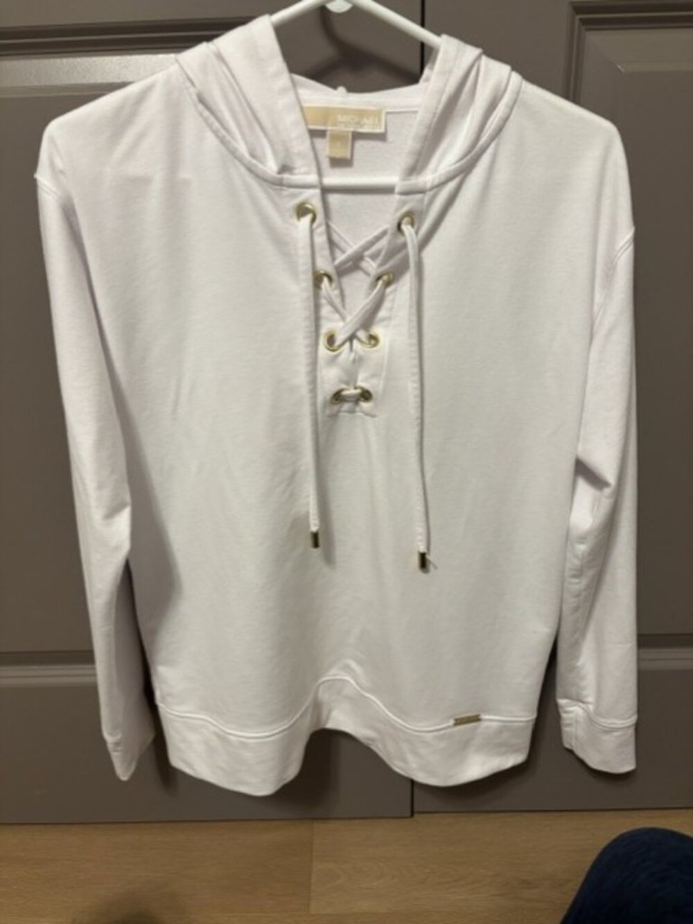 MICHAEL Michael Kors White Lace-Up Hoodie Pullover Size S
